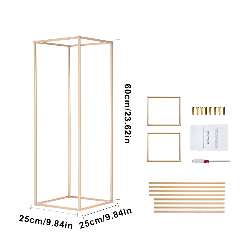 Kukkateline rautainen suorakulmainen hääjuhliin 80 cm 2 kpl ranskan kullanvärinen