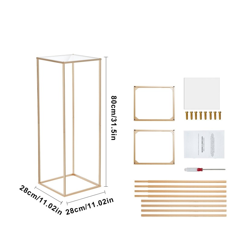 Hääkukkaständi rautainen 80 cm 10 kpl akryylitaso kullanvärinen suorakulmainen runko