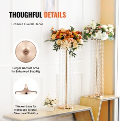 Hääkukkien teline rautainen yhdeksänkymmentä senttimetriä kymmenen kappaletta kristallikoristeella kultapinnoitteella