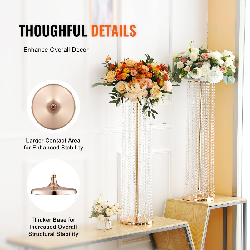 Kukkateline rautainen 90 cm 4 kpl ranskankultapinnoite kristallikoristeilla juhliin