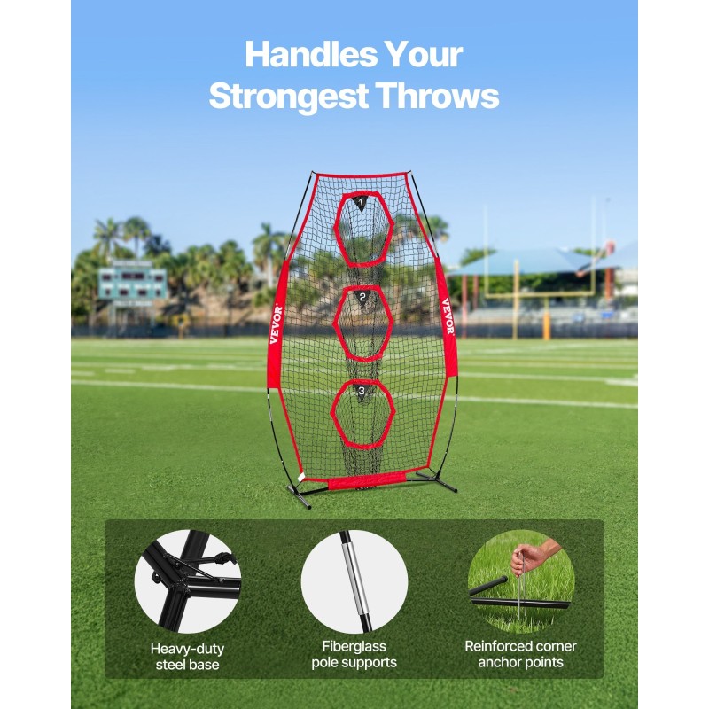 Amerikkalaisen jalkapallon heittoharjoitusverkko 3 kohdetaskua teräsrunkoinen lasikuitukaarinen kuljetuspussilla