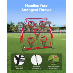 Amerikkalaisen jalkapallon heittoharjoitusverkko 1828.8 x 1828.8 mm 5 kohdetaskua solmuton teräsrunko punainen