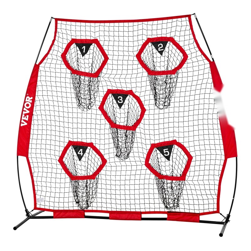 Amerikkalaisen jalkapallon heittoharjoitusverkko 1828.8 x 1828.8 mm 5 kohdetaskua solmuton teräsrunko punainen