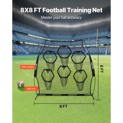 Heittoharjoitusverkko amerikkalaiseen jalkapalloon 2438x2438 mm solmuton 6 kohdetaskua