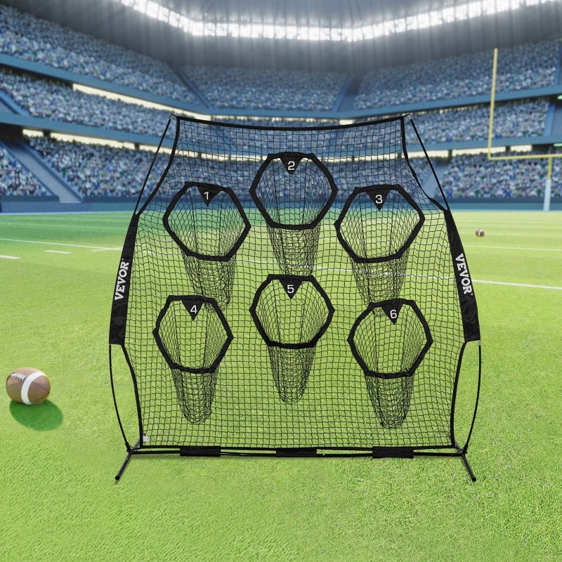 Heittoharjoitusverkko amerikkalaiseen jalkapalloon 2438x2438 mm solmuton 6 kohdetaskua