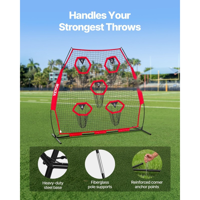 Heittoharjoitusverkko amerikkalaisen jalkapallon harjoitteluun seitsemän jalan verkko viisi kohdetaskua solmuton