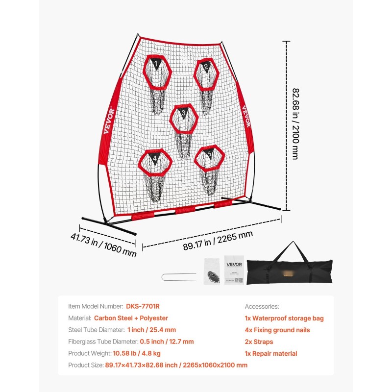 Heittoharjoitusverkko amerikkalaisen jalkapallon harjoitteluun seitsemän jalan verkko viisi kohdetaskua solmuton