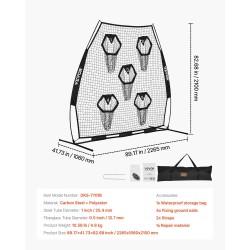 Amerikkalaisen jalkapallon solmuton heittoharjoitusverkko 2133,6 x 2133,6 mm teräsrunko 5 kohdetaskua kantolaukku