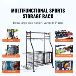 Urheiluvälinevaunu jauhemaalattua terästä 920x415x1156 mm musta lukittavat pyörät