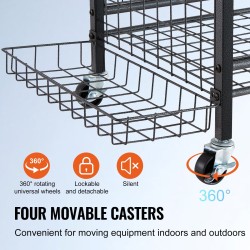 Urheiluvälinevaunu jauhemaalattua terästä 920x415x1156 mm musta lukittavat pyörät