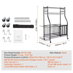 Urheiluvälinevaunu jauhemaalattua terästä 920x415x1156 mm musta lukittavat pyörät