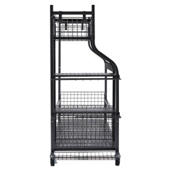 Teräksinen säilytysteline golfbagille ja varusteille 3 paikalle korit koukut pyörillä