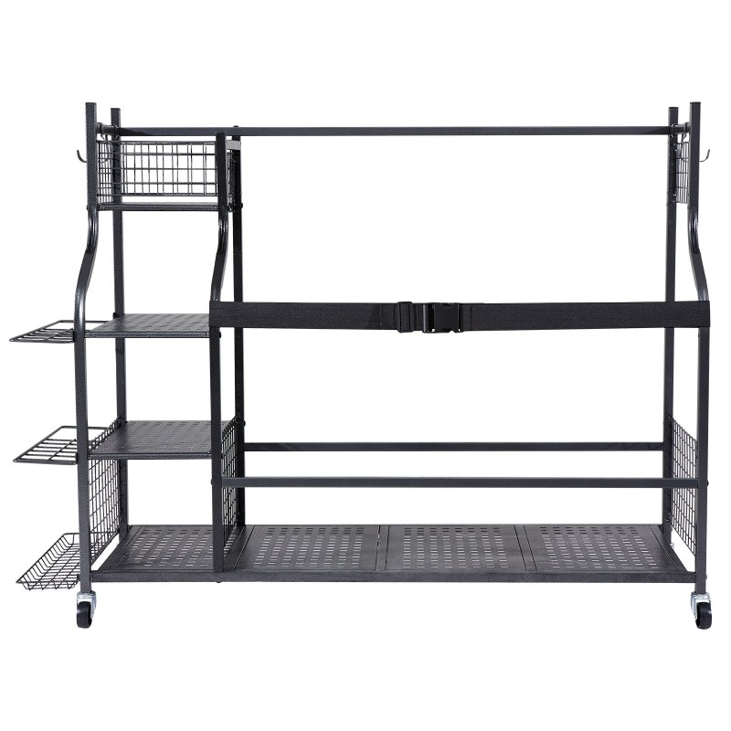 Teräksinen säilytysteline golfbagille ja varusteille 3 paikalle korit koukut pyörillä