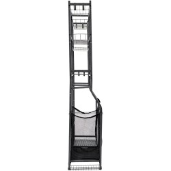 Teräksinen säilytyshylly kahdelle golfbägille koukuilla ja koreilla musta