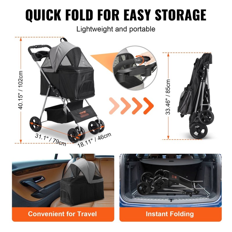 Lemmikkivaunut seosrunko 600D-kangas kantavuus 16 kg irrotettava kori EVA-pyörät