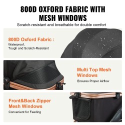 Lemmikkirattaat alumiiniseosrunko enimmäiskuorma 30 kiloa polyuretaanirenkaat verkkoikkunat irrotettava kori