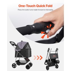 Lemmikkirattaat taittuva 16 kg kantavuus irrotettava kantokoppa verkkoikkunilla takapyörän jarrulla