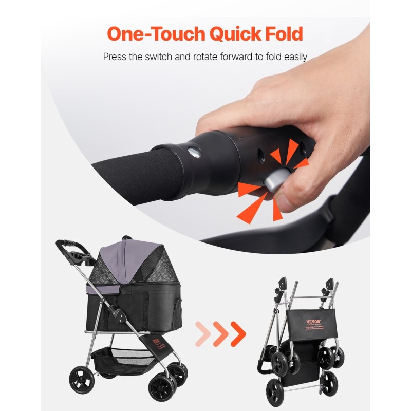 Lemmikkirattaat taittuva 16 kg kantavuus irrotettava kantokoppa verkkoikkunilla takapyörän jarrulla