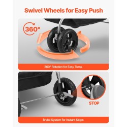 Lemmikkirattaat taittuva 16 kg kantavuus irrotettava kantokoppa verkkoikkunilla takapyörän jarrulla