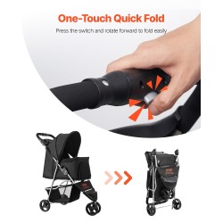 Kokoontaitettavat lemmikkirattaat 16 kg kantavuus 3 pyörää verkkoikkunat mukiteline jarru