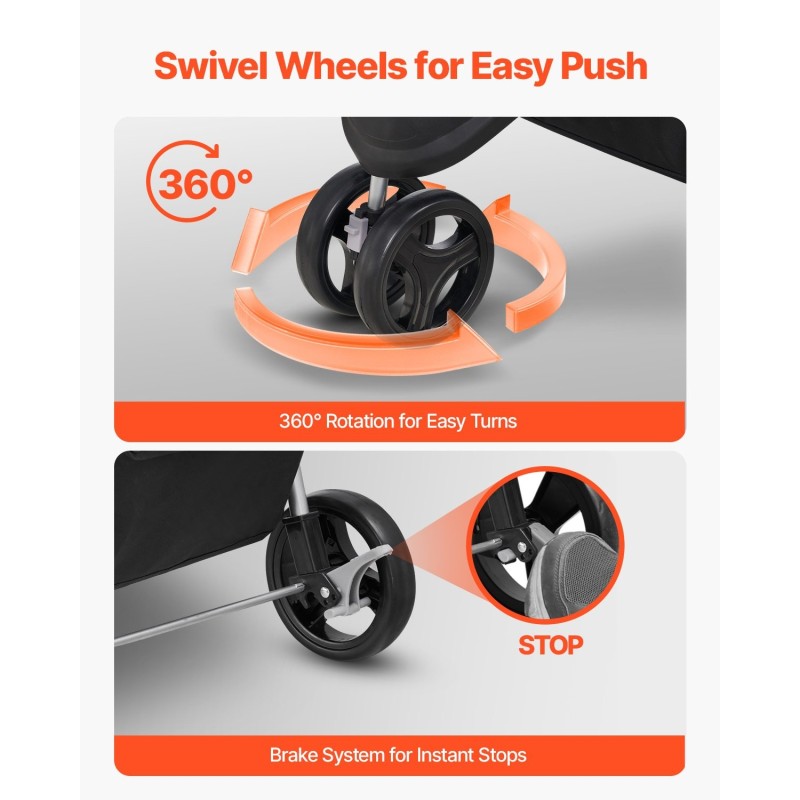 Kokoontaitettavat lemmikkirattaat 16 kg kantavuus 3 pyörää verkkoikkunat mukiteline jarru