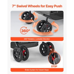 Lemmikkirattaat kokoontaitettava 20 kg kantavuus 4 pyörää verkkoikkunat käännettävä työntöaisa