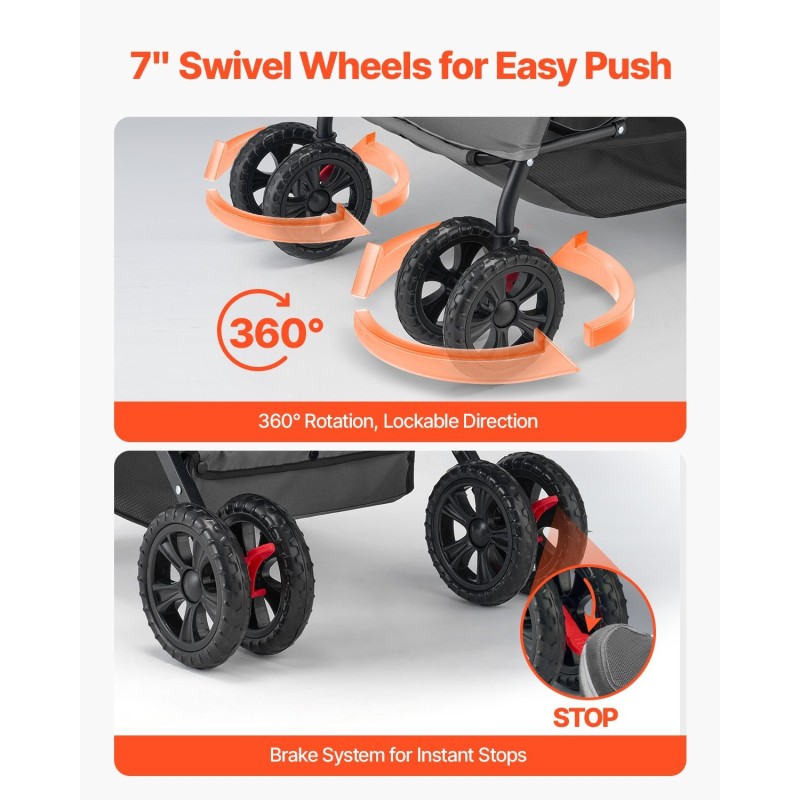 Lemmikkirattaat kokoontaitettava 20 kg kantavuus 4 pyörää verkkoikkunat käännettävä työntöaisa