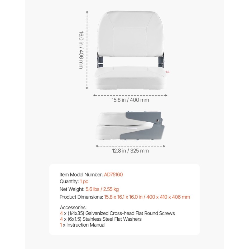 Veneen istuin taittuva matala selkänoja PVC-nahka paksu vaahtomuovi valkoinen 1 kpl