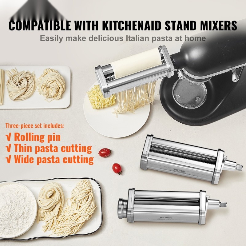 Pastalisäosa KitchenAid-yleiskoneelle ruostumaton teräs 8-portainen paksuussäätö spagetti fettuccine