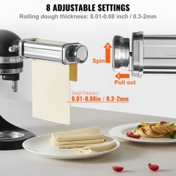Pastalisäosa KitchenAid-yleiskoneelle ruostumaton teräs 8-portainen paksuussäätö spagetti fettuccine