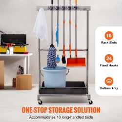 Puutarhatyökaluteline 10 paikalla pyörillä ruostumaton teräs ja PP-materiaali pitkille varsille