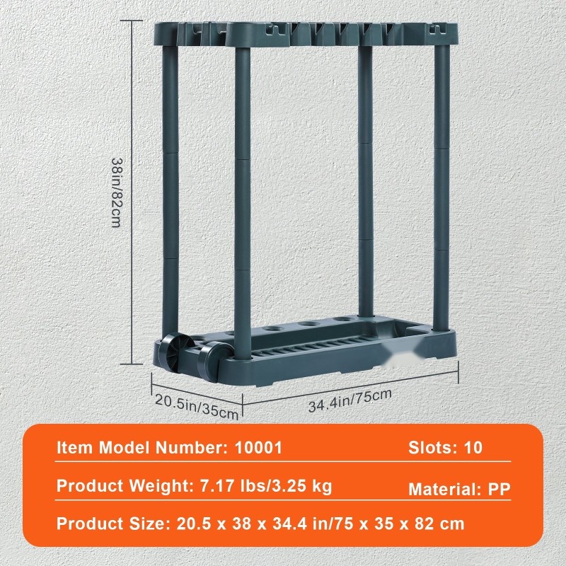 Puutarhatyökaluteline PP 10 työkalulle pihalle autotalliin 75 x 35 x 82 cm