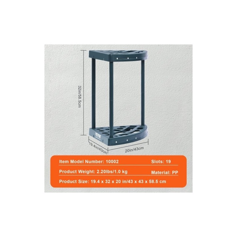 Puutarhatyökaluteline PP-muovi 19 paikkaa pitkävartisille työkaluille tornimallinen