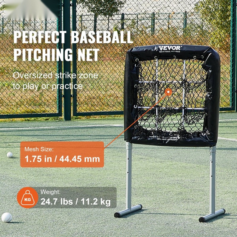 Syöttöharjoitteluverkko 28x27 tuumaa 9-ruutuinen korkeussäädettävä teräsrunko palautusverkolla neljällä maakiilalla