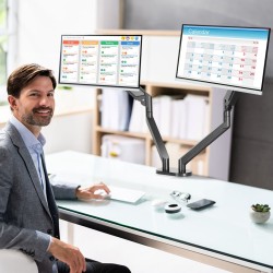 Näyttövarsi kaksivarsinen alumiininen kaasujousinen 33–88,9 senttimetriä kantaa 12 kilogrammaa vartta kohti