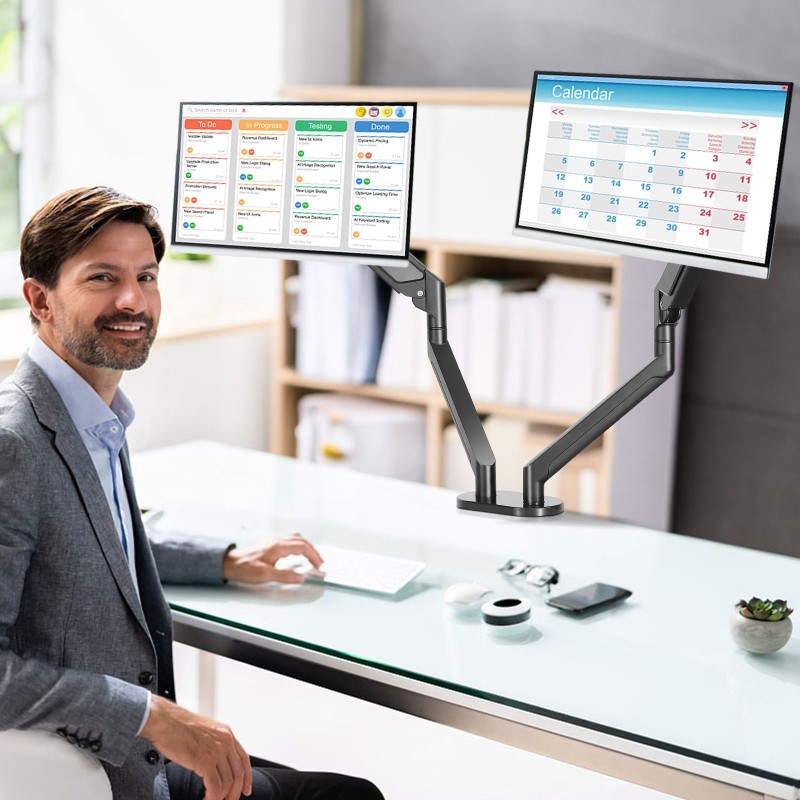 Näyttövarsi kaksivarsinen alumiininen kaasujousinen 33–88,9 senttimetriä kantaa 12 kilogrammaa vartta kohti