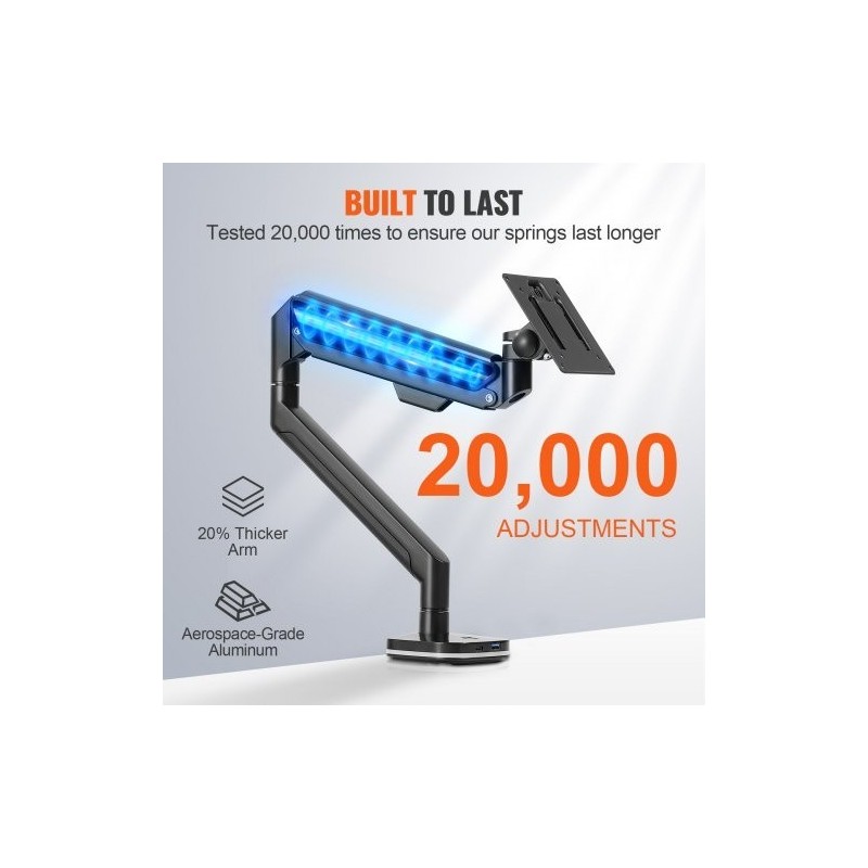 Näyttövarsi alumiiniseos 13–35 tuuman näytöille kaasujousella 12 kg kantavuus C-puristin tai läpivientikiinnitys