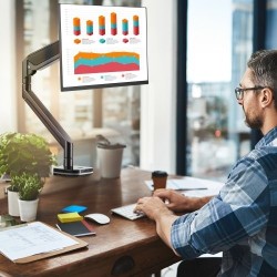 Näyttövarsi alumiiniseos 13–35 tuuman näytöille kaasujousella 12 kg kantavuus C-puristin tai läpivientikiinnitys