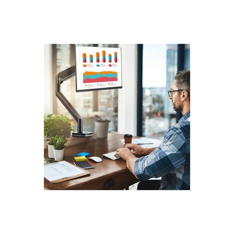 Näyttövarsi alumiiniseos 13–35 tuuman näytöille kaasujousella 12 kg kantavuus C-puristin tai läpivientikiinnitys