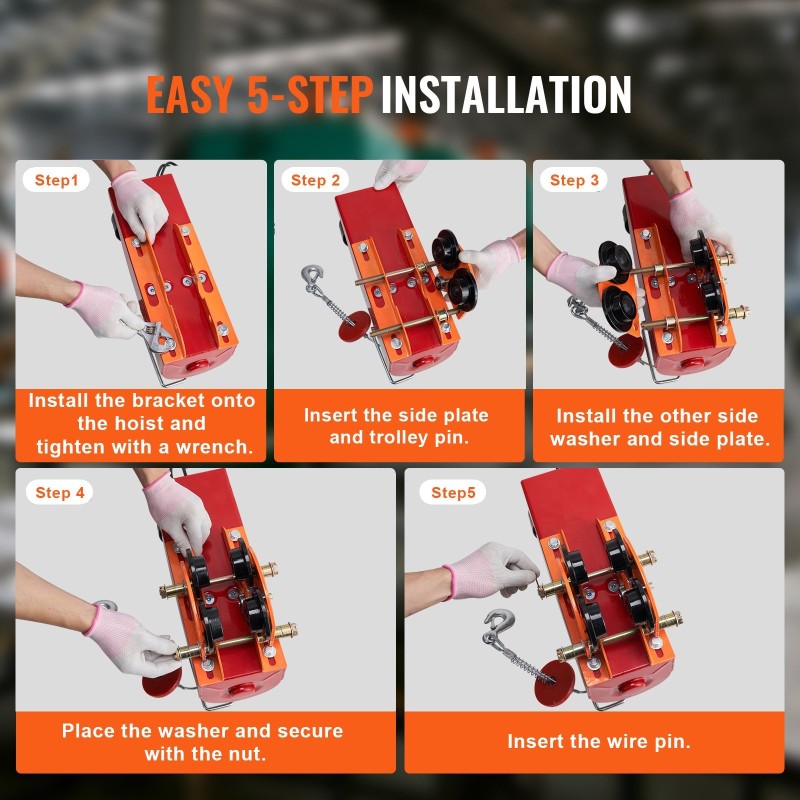 Käsikäyttöinen teräksinen siltavaunu 499 kg kantavuus 6–12 cm I- ja H-palkkeihin sopiva