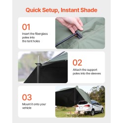 Auton sivukatos 10 x 7 jalkaa 190T polyesterikangas PU2000mm UV50+ kantolaukulla