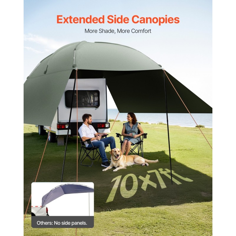 Auton sivukatos 10 x 7 jalkaa 190T polyesterikangas PU2000mm UV50+ kantolaukulla