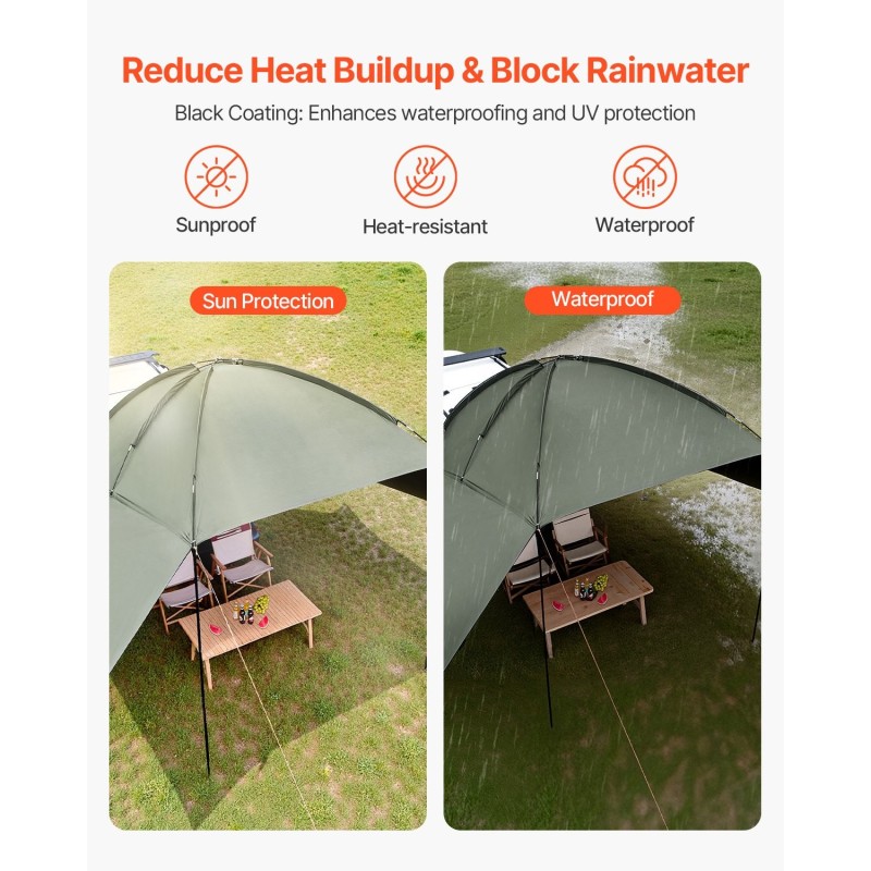 Auton sivukatos 10 x 7 jalkaa 190T polyesterikangas PU2000mm UV50+ kantolaukulla