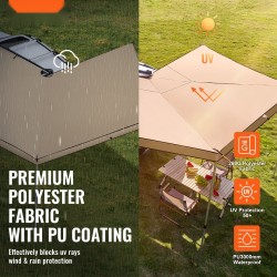 Auton markiisi 270 asteen 8.2-jalkainen 280 g polyesterikangas vedenpitävä UV-suojattu alumiinipylväät