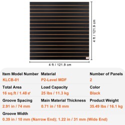 Uratut MDF seinäpaneelit 2 kpl 121,9 x 60,96 cm musta