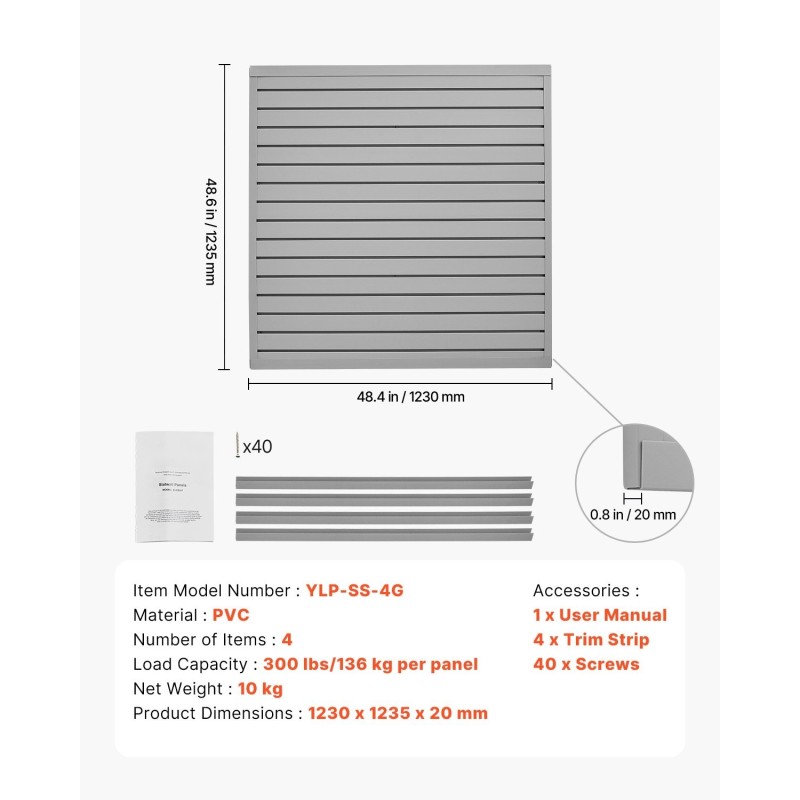 PVC laattaseinäpaneelit 4 kpl 1230 x 1235 mm modulaarinen 136 kg kantavuus