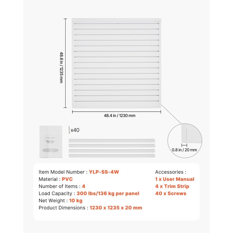 PVC seinäpaneelisarja 4 kpl 1230 x 1235 x 20 mm valkoinen modulaarinen