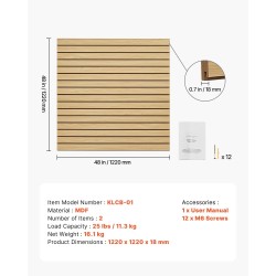 Seinäpaneelit MDF 1220 x 1220 mm 2 kpl 3 tuuman urat säilytykseen