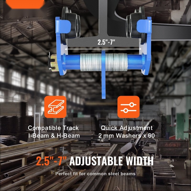 Manuaalinen seosteräksinen palkkikärry 1t kantavuus kaksipyöräinen säädettävä 63,5–177,8 mm I- ja H-palkkeihin