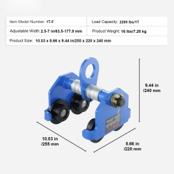 Manuaalinen seosteräksinen palkkikärry 1t kantavuus kaksipyöräinen säädettävä 63,5–177,8 mm I- ja H-palkkeihin